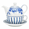 Ensemble de 3 théières, en porcelaine bleue (L/H/P) 13x15x13cm