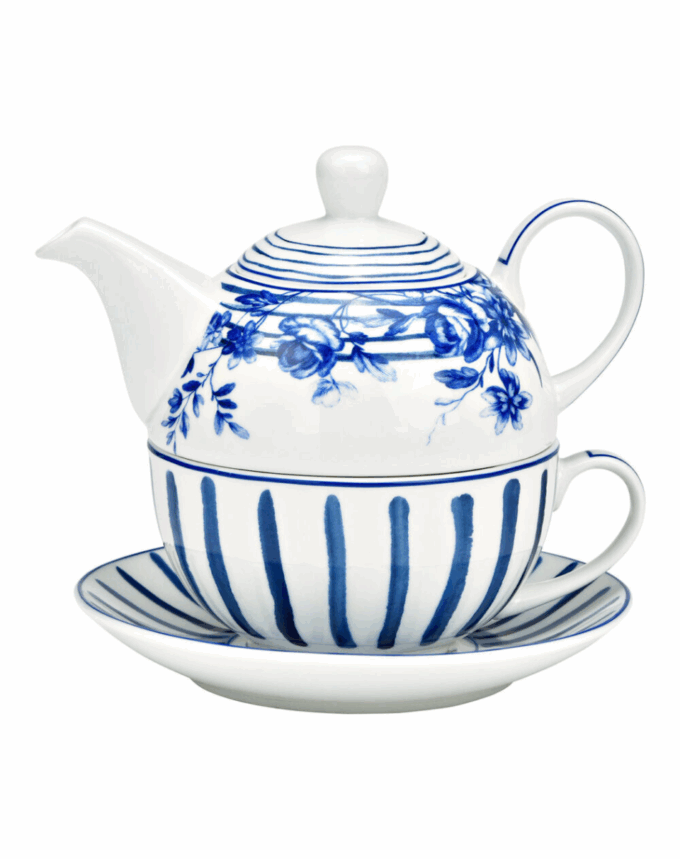 Ensemble de 3 théières, en porcelaine bleue (L/H/P) 13x15x13cm