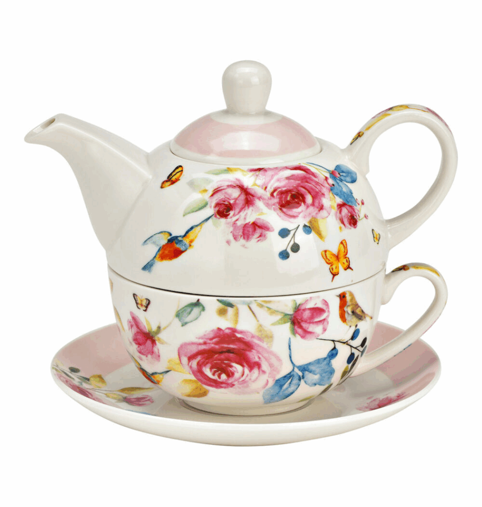 Ensemble de théières décorées de roses, ensemble de 3