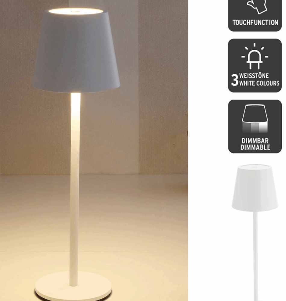 Lampe de table LED en métal blanc