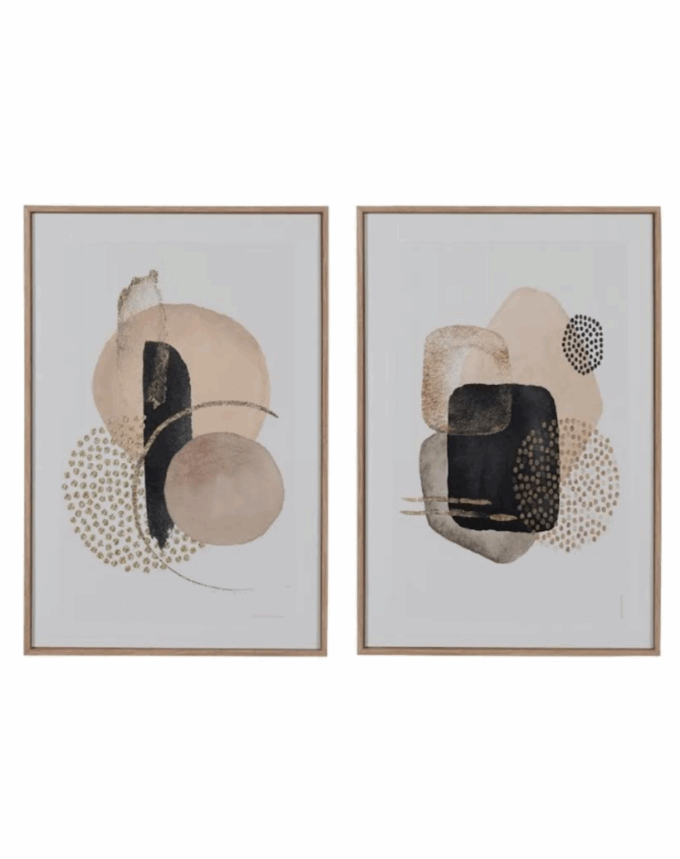 Lot de 2 tableaux imprimés abstraits – Encadrement bois