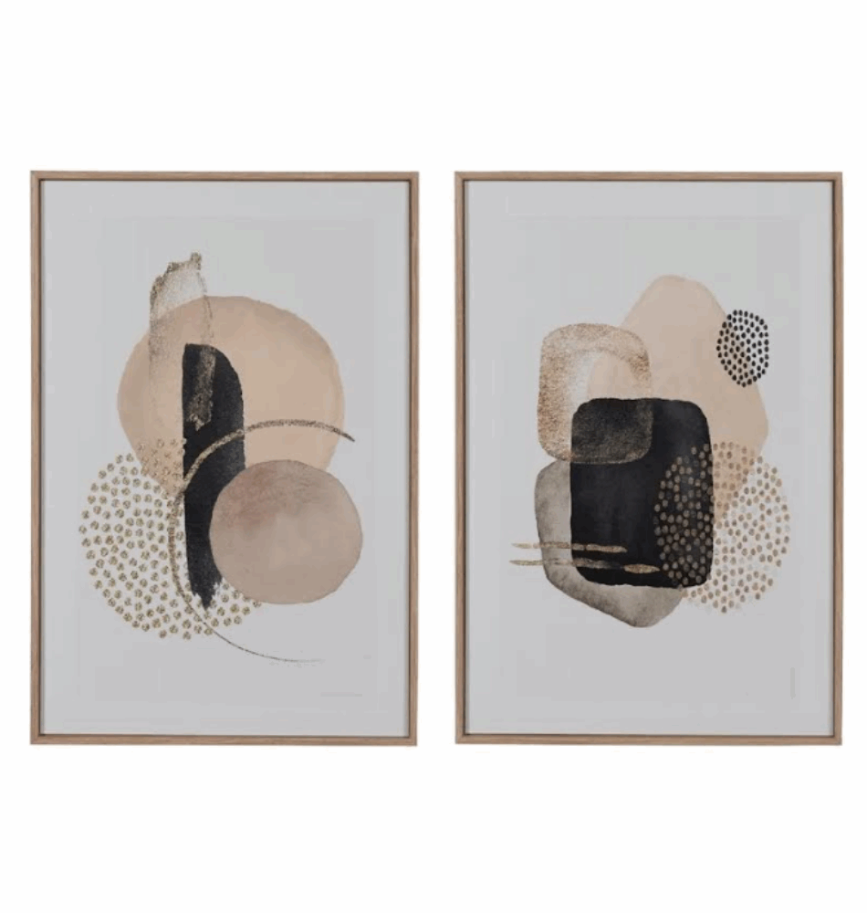 Lot de 2 tableaux imprimés abstraits – Encadrement bois