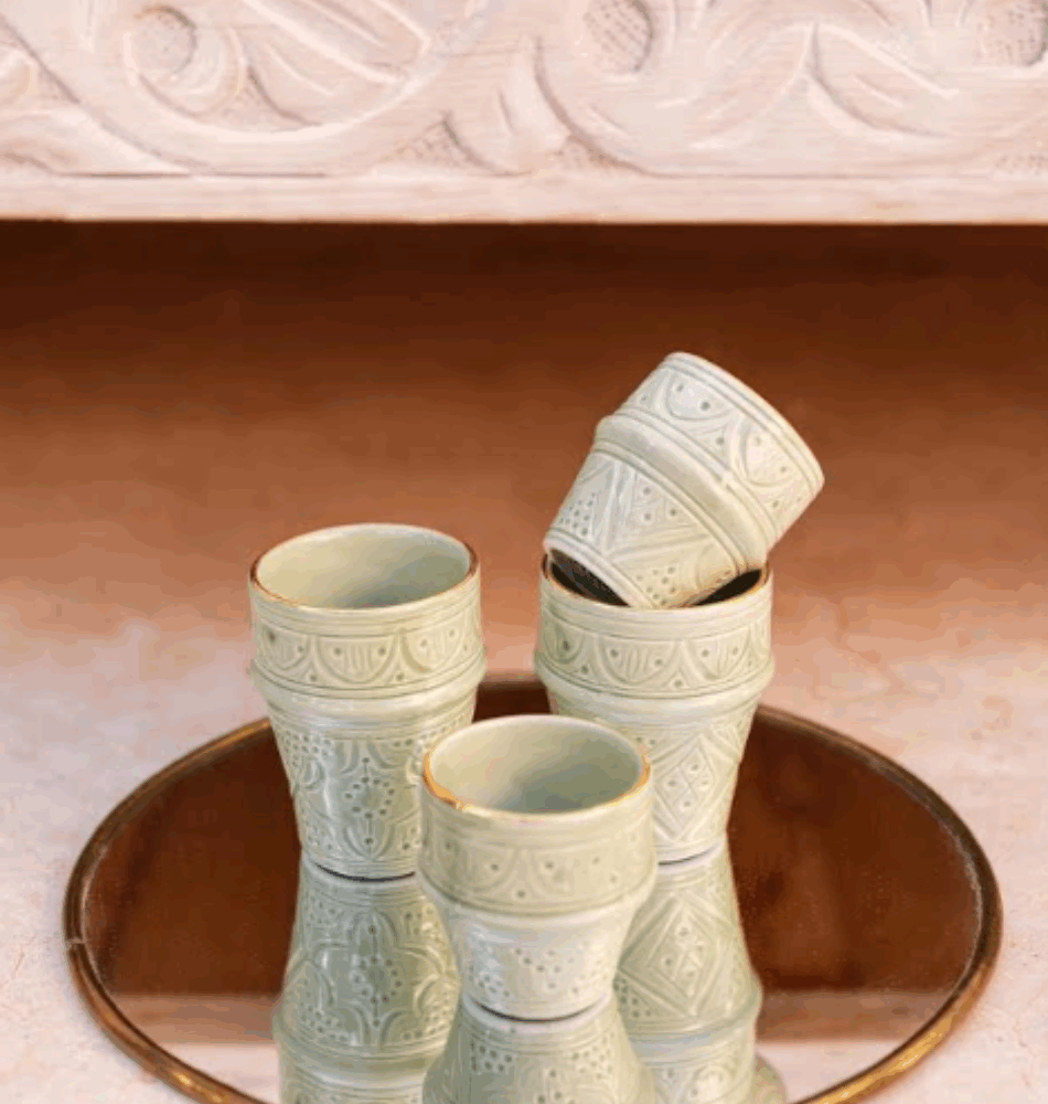 Moyenne Tasse Beldi Empreinte – Vert Amande & Or 12 carats