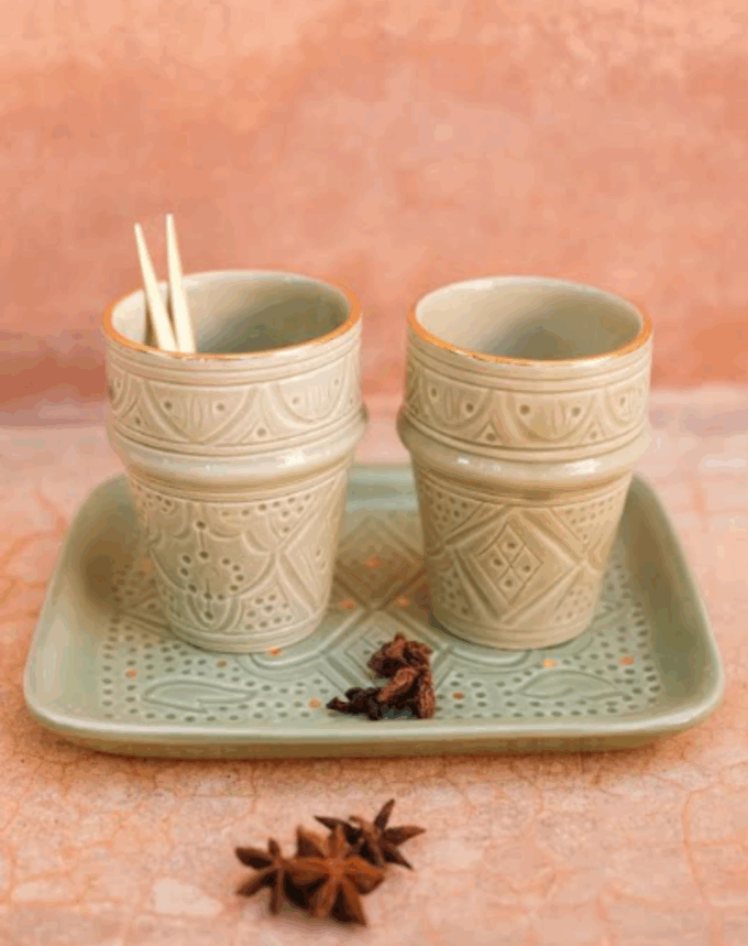 Moyenne Tasse Beldi Empreinte – Vert Amande & Or 12 carats
