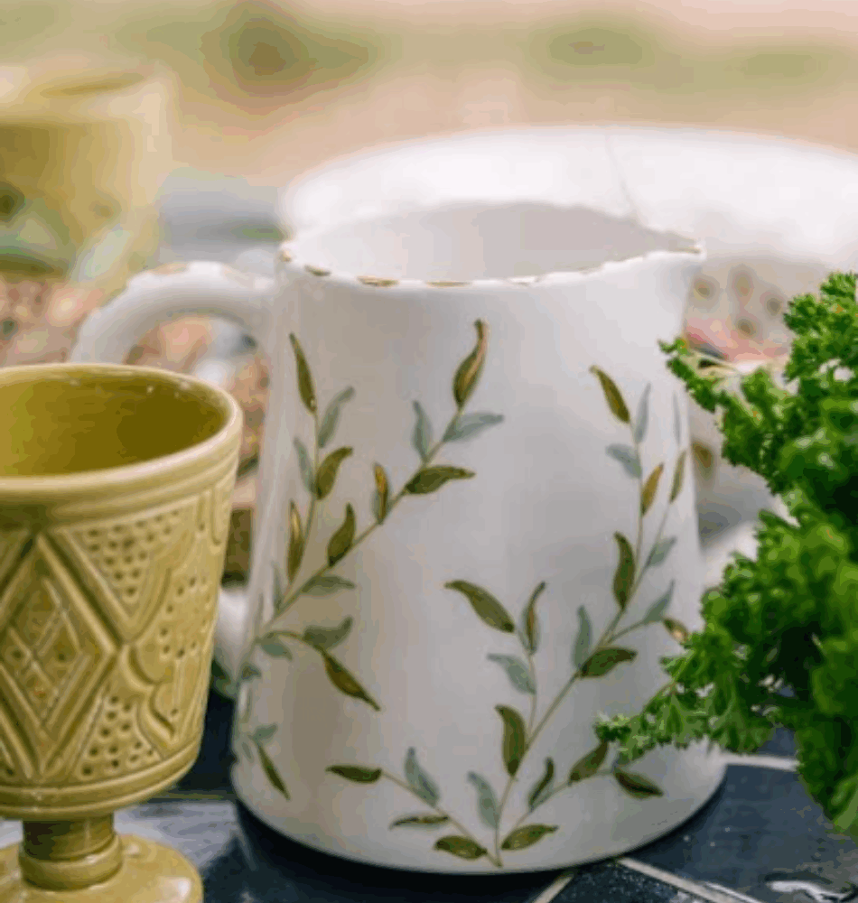 Petit Pichet “Feuilles Gold” – Poterie avec or 12 carats