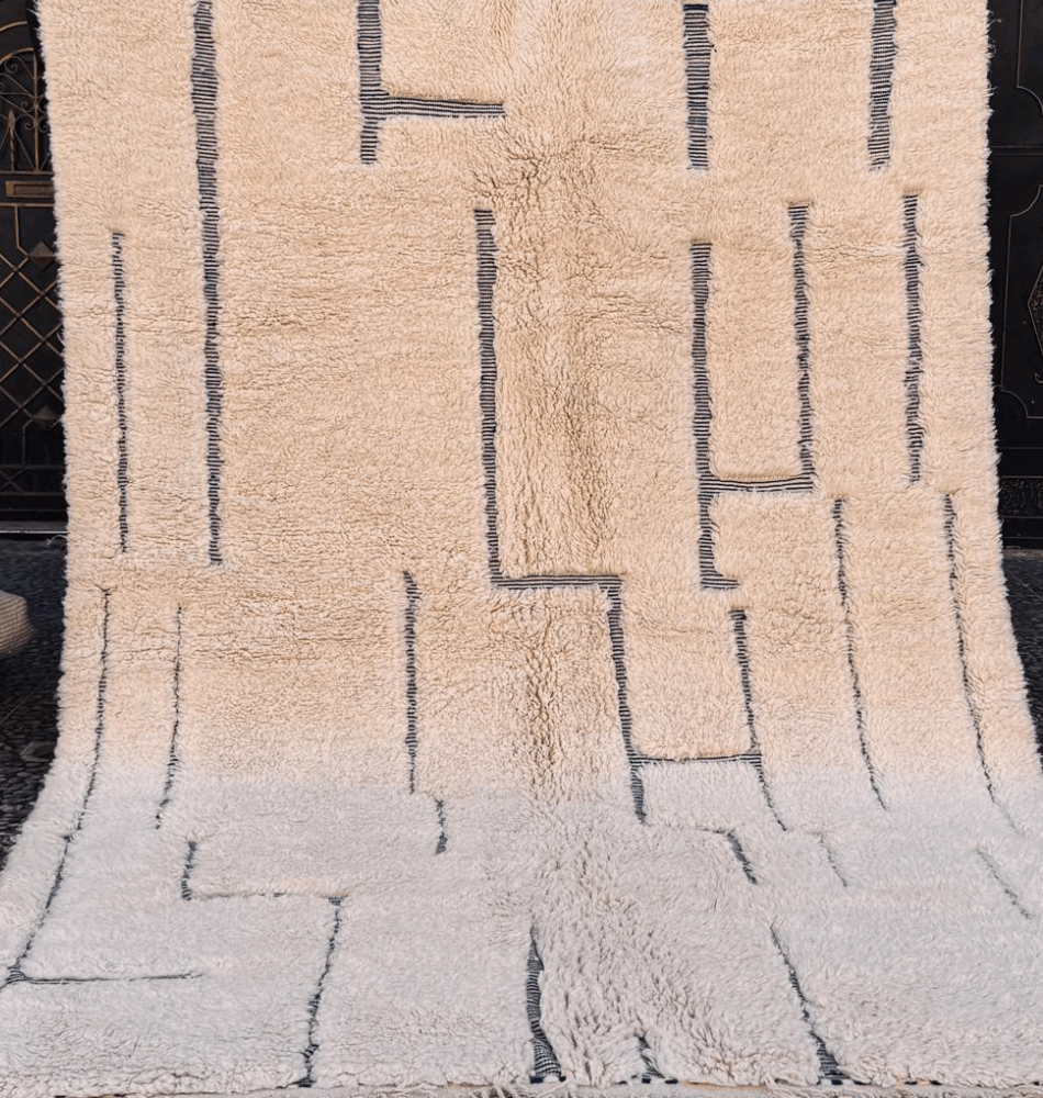 Tapis berbère Beni Ouarain – 307 x 216 cm – Élégance artisanale & design intemporel