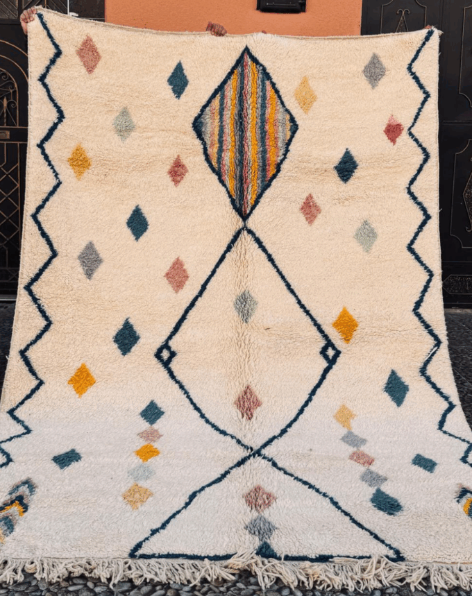 Tapis berbère Beni Ouarain – 313 x 211 cm – Artisanat marocain haut en couleur
