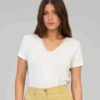 T-shirt Col V Pailleté – Blanc Neige