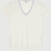 T-shirt Col V Pailleté – Blanc Neige