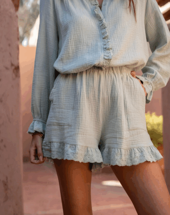 Ensemble short chermise Gaze de coton