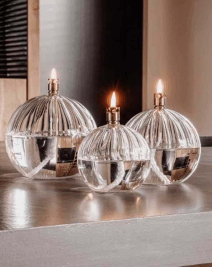 Lampe à Huile Ronde Striée – Embout doré