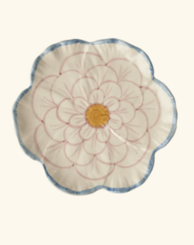 Assiette en forme de fleur – Céramique bord bleu