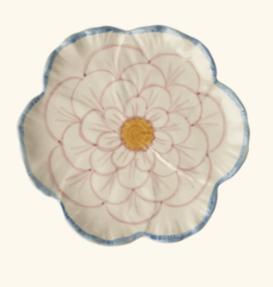 Assiette en forme de fleur – Céramique bord bleu