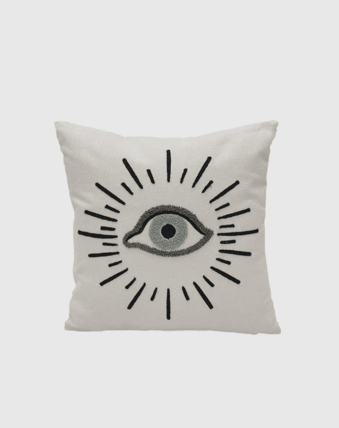 Coussin brodé œil bleu