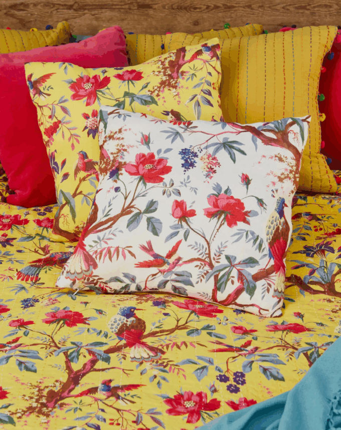 Housse de coussin Oiseaux de Paradis – Imprimé coloré recto-verso