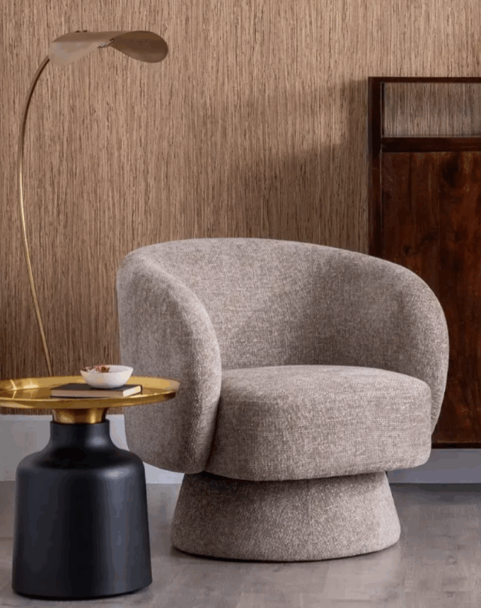 Fauteuil Beige – Tissu Structuré – Design Moderne
