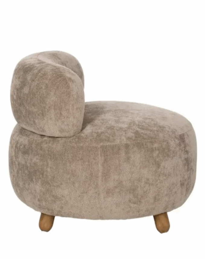 Fauteuil Taupe – Tissu Bouclé & Bois de Bouleau – Design Douillet