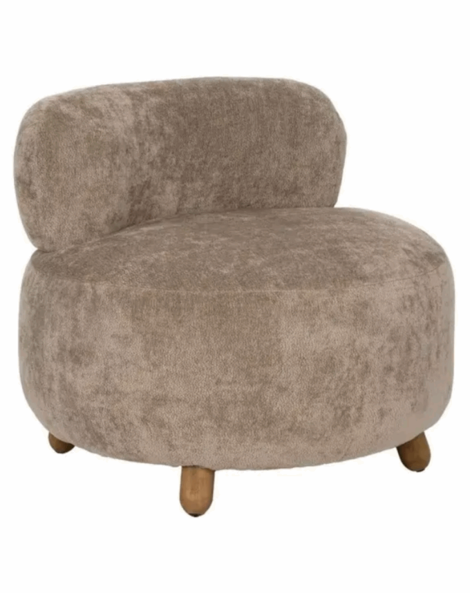 Fauteuil Taupe – Tissu Bouclé & Bois de Bouleau – Design Douillet