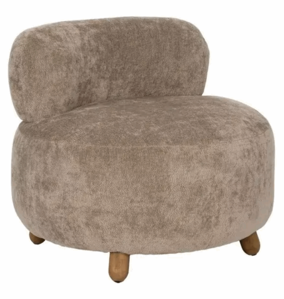 Fauteuil Taupe – Tissu Bouclé & Bois de Bouleau – Design Douillet
