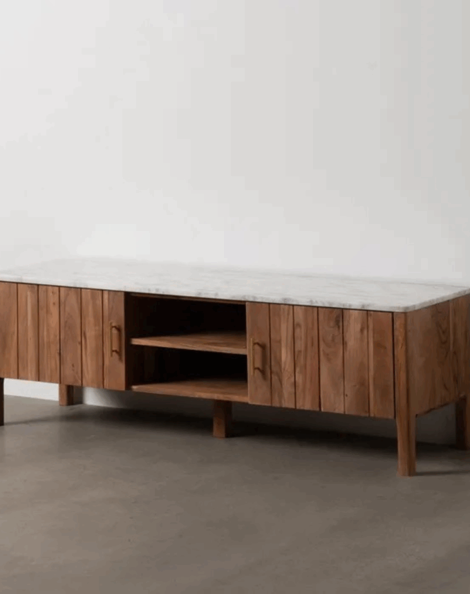 Meuble TV Acacia & Marbre