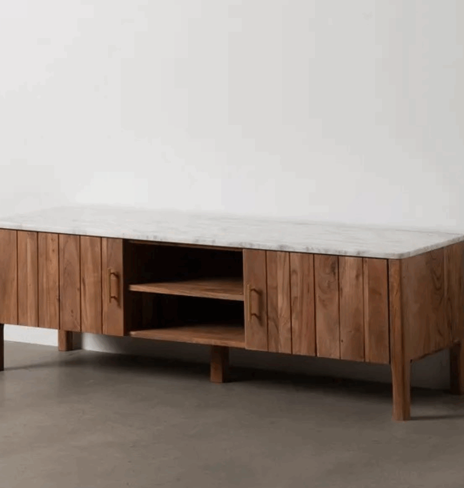 Meuble TV Acacia & Marbre