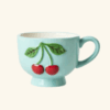 Mug Céramique Menthe – Motif Cerises en Relief (250 ml)