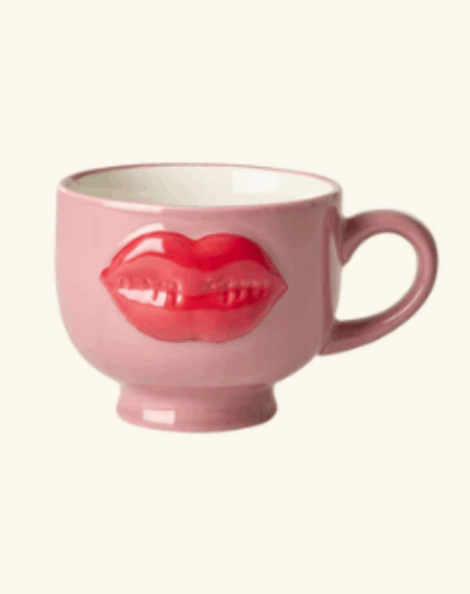 Mug Céramique Rose – Motif Lèvres Rouges en Relief (250 ml)