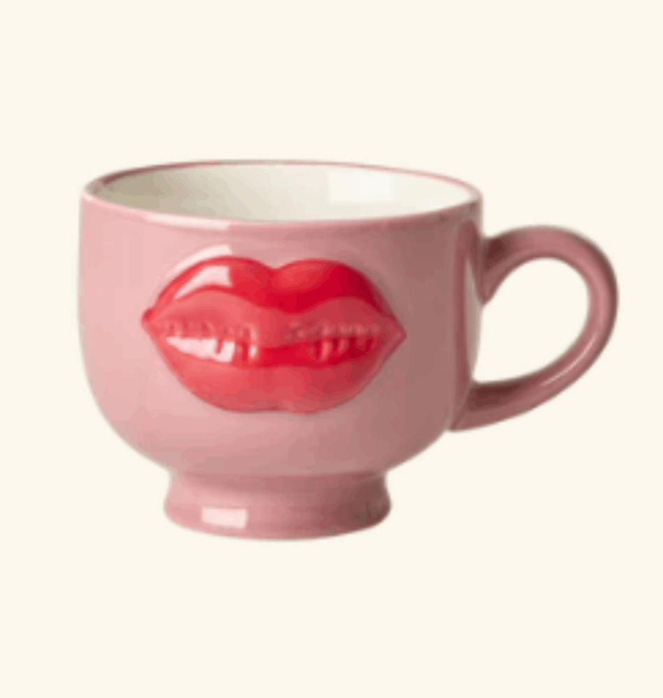 Mug Céramique Rose – Motif Lèvres Rouges en Relief (250 ml)