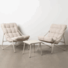 Set de Salon de Jardin Beige – 2 Fauteuils + 1 Table – Structure Acier