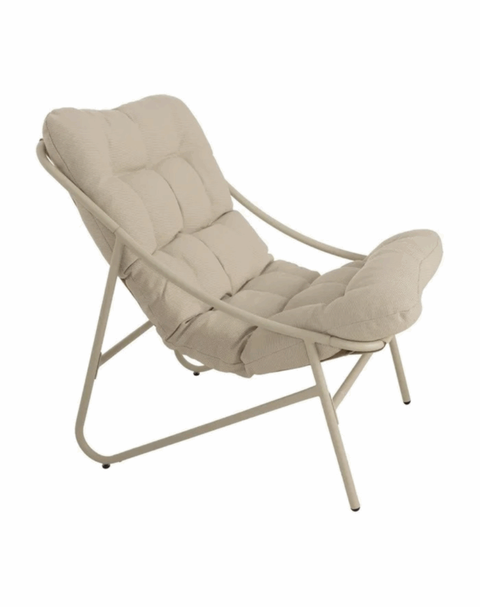 Set de Salon de Jardin Beige – 2 Fauteuils + 1 Table – Structure Acier