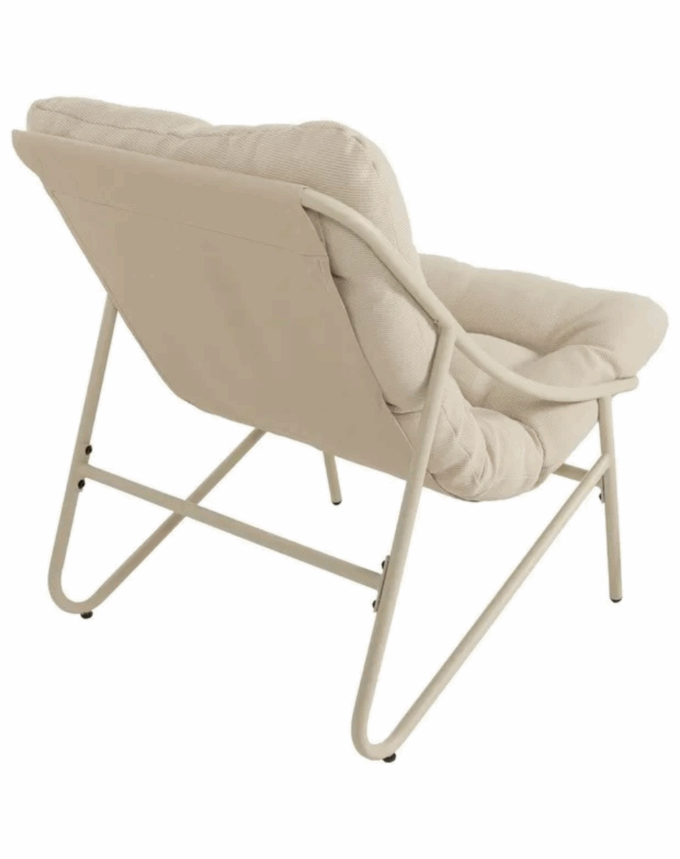 Set de Salon de Jardin Beige – 2 Fauteuils + 1 Table – Structure Acier