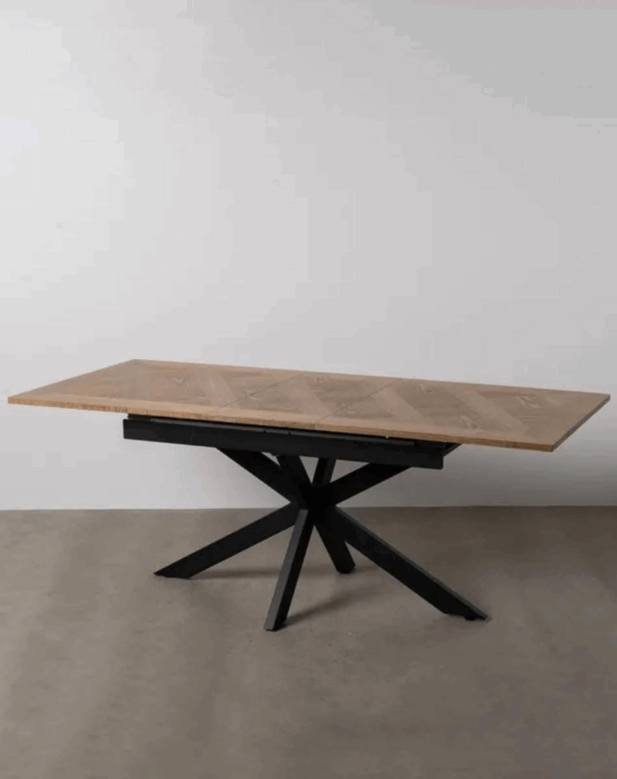 Table Extensible Naturel & Noir – Plateau Bois & Pieds Métal