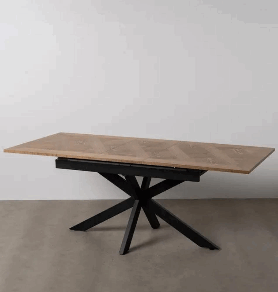 Table Extensible Naturel & Noir – Plateau Bois & Pieds Métal