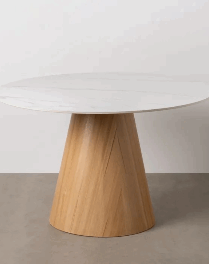 Table à Manger Ronde Céramique effet Marbre – Piètement Bois
