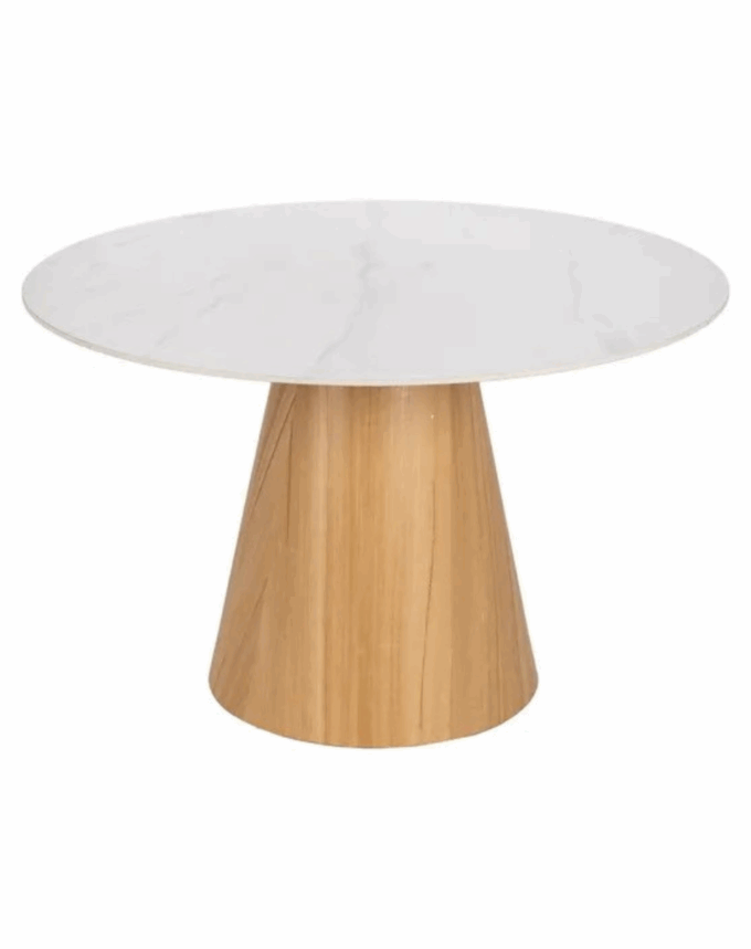 Table à Manger Ronde Céramique effet Marbre – Piètement Bois