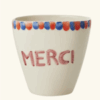 Tasse Ovale en Céramique – Motif “MERCI” Peint à la Main (300 ml)