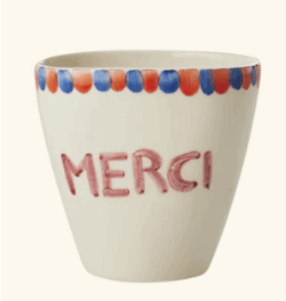 Tasse Ovale en Céramique – Motif “MERCI” Peint à la Main (300 ml)