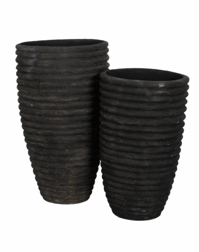 Vase Haut en Fibre de Ciment – Gris Structuré