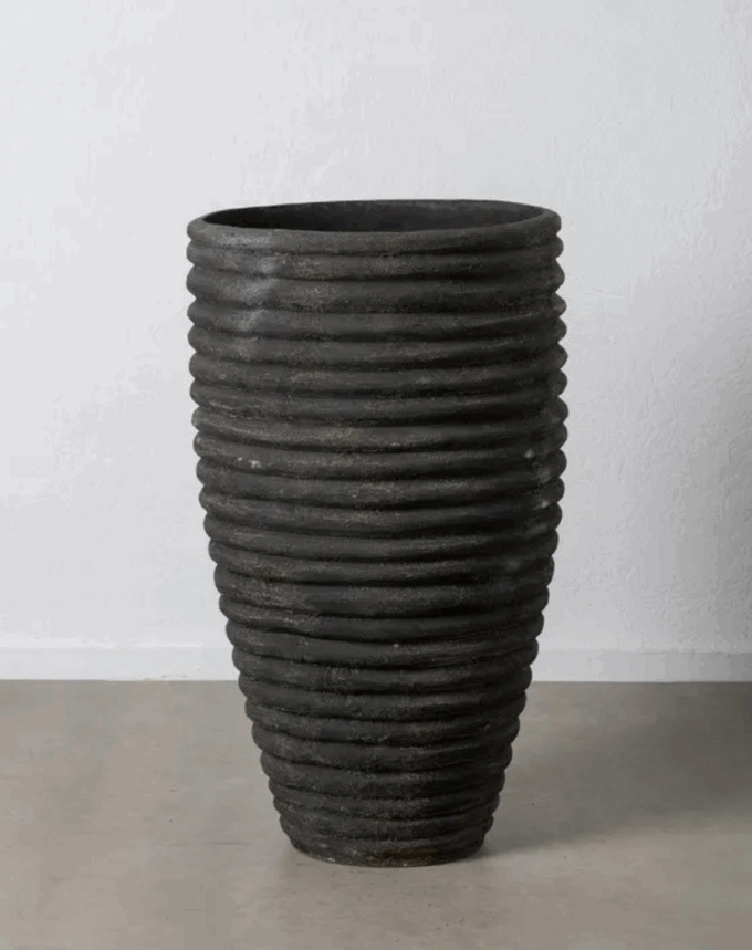 Vase Haut en Fibre de Ciment – Gris Structuré