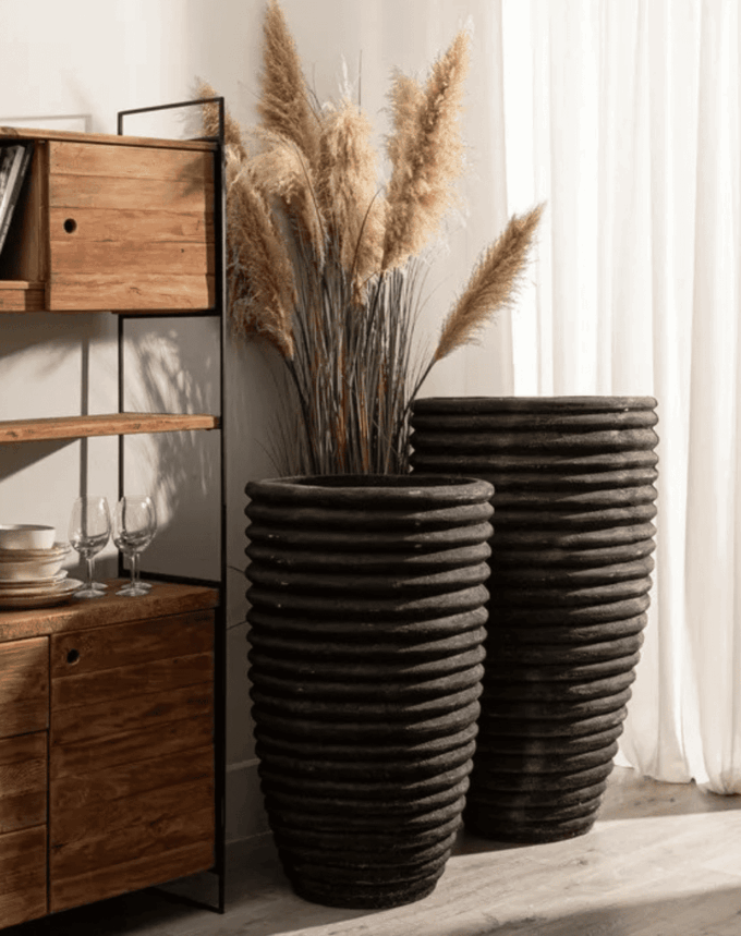 Vase Haut en Fibre de Ciment – Gris Structuré