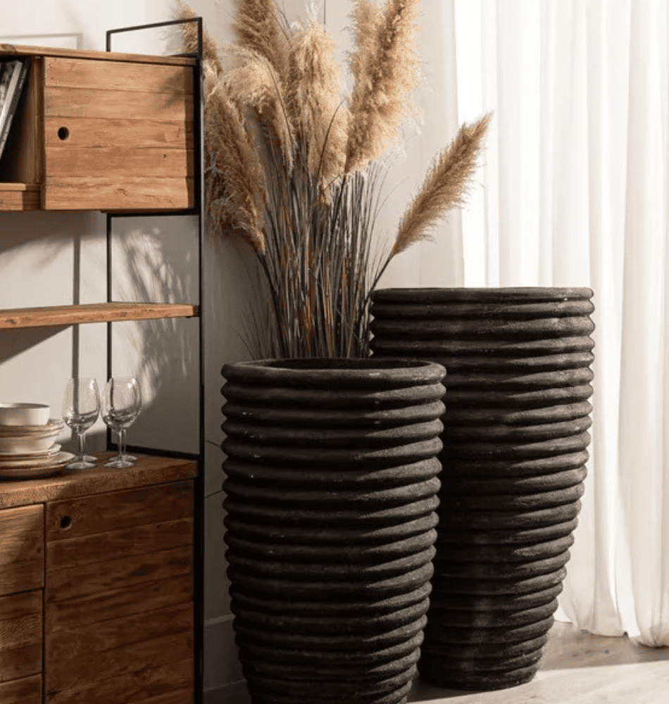 Vase Haut en Fibre de Ciment – Gris Structuré