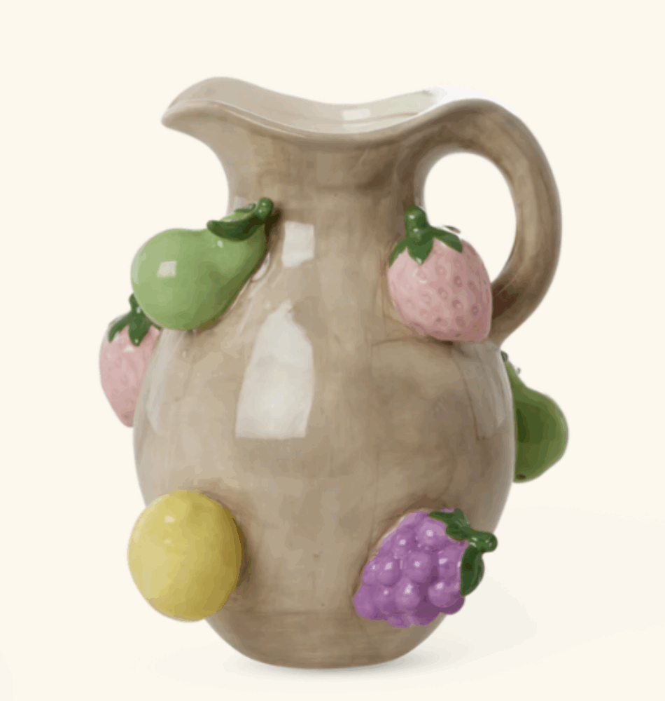 Vase en céramique sable foncé avec fruits en relief