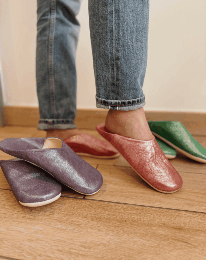 Babouches marocaines en cuir - Vert métallisé