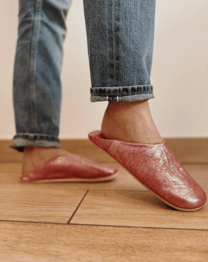 Babouches marocaines en cuir - Rose métallisé