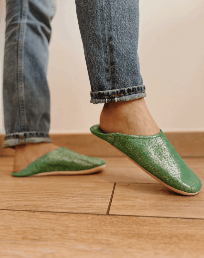 Babouches marocaines en cuir - Vert métallisé