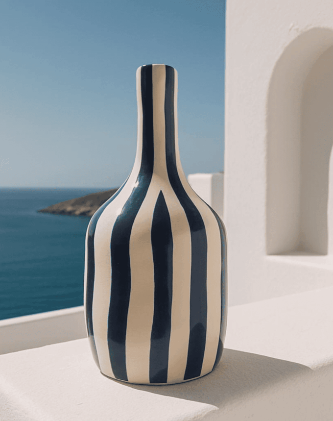 Vase en céramique rayé  – Pièce artisanale unique (20 cm)