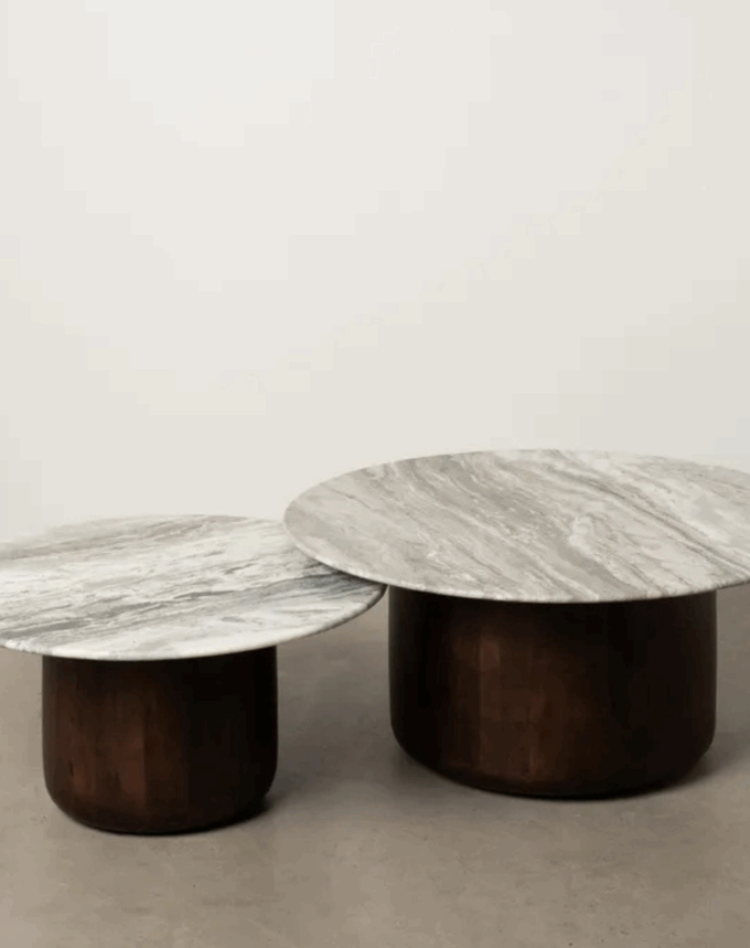 Ensemble de deux Tables Basses -Bois et Marbre naturel-