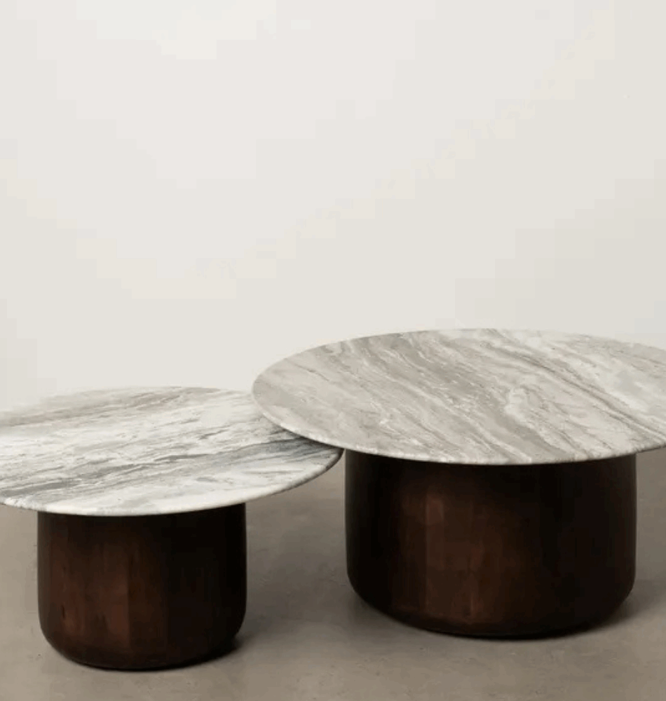 Ensemble de deux Tables Basses -Bois et Marbre naturel-