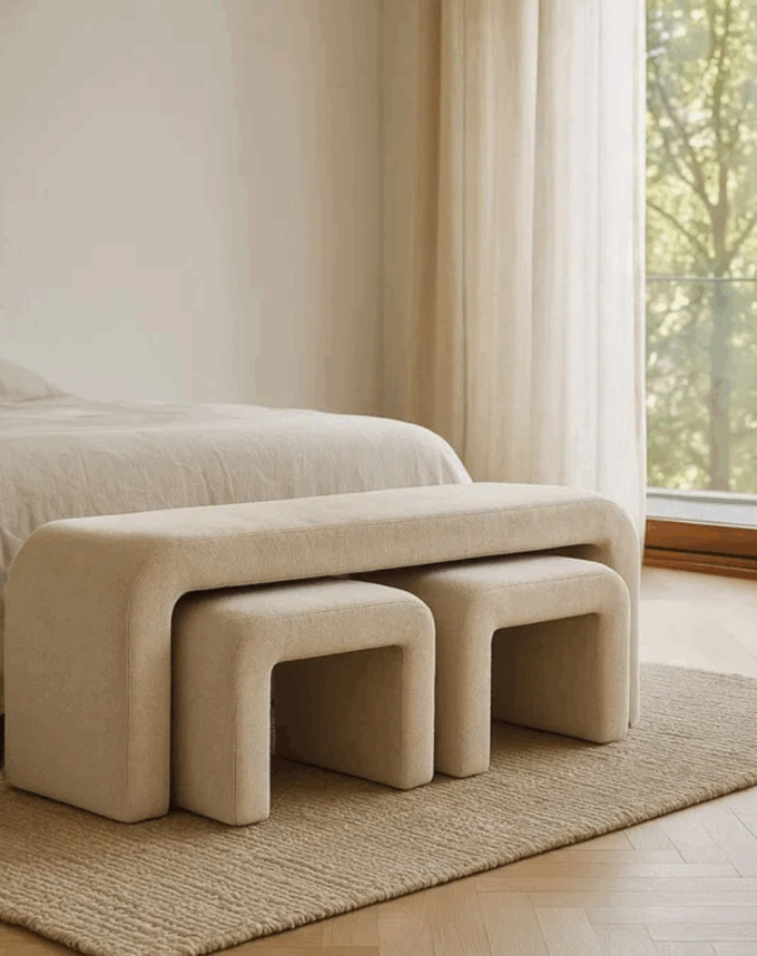 Banc Design 3 EN 1 – Beige Tissu Bouclé