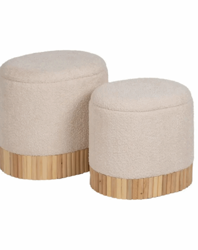Set de 2 Poufs Malles - Créme & Base bois-